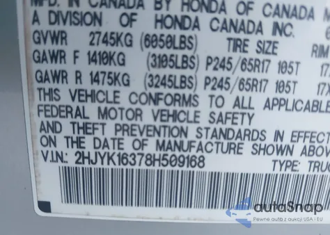 2008 Honda Ridgeline Rtx from USA, damaged, VIN 2HJYK16378H509168